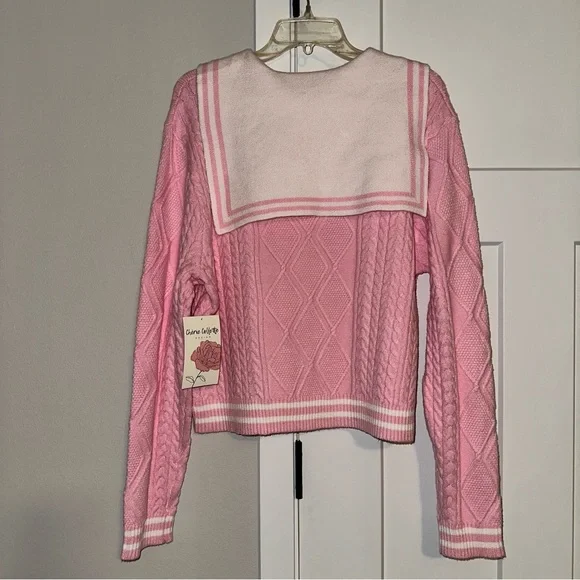 NWT Chérie Collette Pink Cable Knit Sweater with Sailor Collar L - Picture 3 of 3